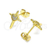 Arete Dormilona 02.342.0120 Oro Laminado, Diseño de Cruz y Corazón, con Blanca Micro Pave, Pulido, Tono Dorado