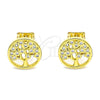 Arete Dormilona 02.342.0125 Oro Laminado, Diseño de Ãrbol, con Blanca Micro Pave, Pulido, Tono Dorado