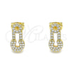 Arete Dormilona 02.342.0127 Oro Laminado, Diseño de Paperclip, con Blanca Micro Pave, Pulido, Tono Dorado