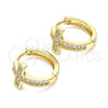 Argolla Huggie 02.195.0145.15 Oro Laminado, Diseño de Cruz, con Blanca Micro Pave, Pulido, Tono Dorado