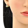 Arete Dormilona 02.377.0016.1 Oro Laminado, Diseño de Elefante, con Blanca Micro Pave, Pulido, Tono Dorado