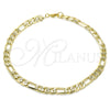 Tobillera Básica 5.223.034.12 Oro Laminado, Diseño de Pave Figaro, Pulido, Tono Dorado (07 MM Thickness, 12 Inches Length)