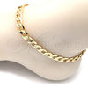 Tobillera Básica 5.222.001.12 Oro Laminado, Diseño de Cubana, Pulido, Tono Dorado (08 MM Thickness, 12 Inches Length)