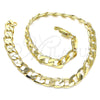 Tobillera Básica 5.222.001.12 Oro Laminado, Diseño de Cubana, Pulido, Tono Dorado (08 MM Thickness, 12 Inches Length)