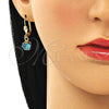 Arete Colgante 02.122.0112.6 Oro Laminado, con Topacio Azul and Blanca Cristal, Pulido, Tono Dorado