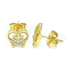 Arete Dormilona 02.156.0594 Oro Laminado, Diseño de Búho, con Blanca Micro Pave, Pulido, Tono Dorado