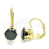 Arete Gancho Frances 5.128.075.1 Oro Laminado, con Negro Zirconia Cubica, Pulido, Tono Dorado