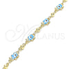 Pulsera Elegante 03.213.0141.2.08 Oro Laminado, Diseño de Elefante y Ojo Griego, Esmaltado Azul claro, Tono Dorado (06 MM Thickness, 8 Inches Length)