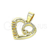 Dije Elegante 05.102.0021 Oro Laminado, Diseño de Mama y Corazón, con Blanca Micro Pave, Pulido, Tono Dorado