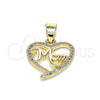 Dije Elegante 05.102.0023 Oro Laminado, Diseño de Mama y Corazón, con Blanca Micro Pave, Pulido, Tono Dorado