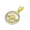 Dije Elegante 05.102.0025 Oro Laminado, Diseño de Mama y Corazón, con Blanca Micro Pave, Pulido, Tono Dorado