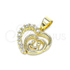 Dije Elegante 05.102.0027 Oro Laminado, Diseño de Corazón, con Blanca Zirconia Cubica, Pulido, Tono Dorado