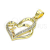 Dije Elegante 05.102.0032 Oro Laminado, Diseño de Mama y Corazón, con Blanca Micro Pave, Pulido, Tono Dorado