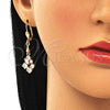 Arete Largo 02.213.0327 Oro Laminado, con Blanca Zirconia Cubica, Pulido, Tono Dorado