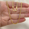 Gargantilla Basica 04.58.0024.22 Oro Laminado, Diseño de Rope, Pulido, Tono Dorado (02 MM Thickness, 22 Inches Length)