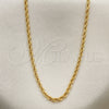 Gargantilla Basica 04.58.0024.22 Oro Laminado, Diseño de Rope, Pulido, Tono Dorado (02 MM Thickness, 22 Inches Length)