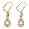 Arete Largo 02.213.0347 Oro Laminado, Diseño de Gota, con Blanca Zirconia Cubica, Pulido, Tono Dorado