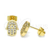 Arete Dormilona 02.344.0111 Oro Laminado, Diseño de Mano de Dios, con Blanca Micro Pave, Pulido, Tono Dorado