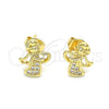 Arete Dormilona 02.156.0614 Oro Laminado, Diseño de Angel, con Blanca Micro Pave, Pulido, Tono Dorado