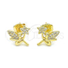 Arete Dormilona 02.156.0615 Oro Laminado, Diseño de Angel y Estrella, con Blanca Micro Pave, Pulido, Tono Dorado