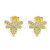 Arete Dormilona 02.156.0616 Oro Laminado, Diseño de Abeja, con Blanca Micro Pave, Pulido, Tono Dorado