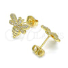 Arete Dormilona 02.156.0616 Oro Laminado, Diseño de Abeja, con Blanca Micro Pave, Pulido, Tono Dorado