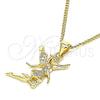 Collares con Dije 04.156.0443.20 Oro Laminado, Diseño de Angel, con Blanca Micro Pave, Pulido, Tono Dorado (02 MM Thickness, 20 Inches Length)