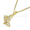 Collares con Dije 04.156.0454.20 Oro Laminado, Diseño de Mariposa, con Blanca Micro Pave, Pulido, Tono Dorado (02 MM Thickness, 20 Inches Length)