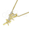 Collares con Dije 04.156.0461.20 Oro Laminado, Diseño de Angel, con Blanca Micro Pave, Pulido, Tono Dorado (02 MM Thickness, 20 Inches Length)