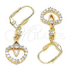Arete Largo 02.387.0041 Oro Laminado, con Blanca Zirconia Cubica, Pulido, Tono Dorado