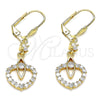 Arete Largo 02.387.0041 Oro Laminado, con Blanca Zirconia Cubica, Pulido, Tono Dorado