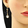 Arete Largo 02.387.0044.2 Oro Laminado, Diseño de Gota, con Blanca Zirconia Cubica, Pulido, Tono Dorado