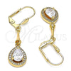 Arete Largo 02.387.0044.2 Oro Laminado, Diseño de Gota, con Blanca Zirconia Cubica, Pulido, Tono Dorado