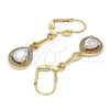 Arete Largo 02.387.0044.2 Oro Laminado, Diseño de Gota, con Blanca Zirconia Cubica, Pulido, Tono Dorado