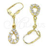 Arete Largo 02.387.0047 Oro Laminado, Diseño de Gota, con Blanca Zirconia Cubica, Pulido, Tono Dorado