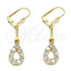 Arete Largo 02.387.0047 Oro Laminado, Diseño de Gota, con Blanca Zirconia Cubica, Pulido, Tono Dorado