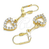 Arete Largo 02.387.0067 Oro Laminado, Diseño de Corazón, con Blanca Zirconia Cubica, Pulido, Tono Dorado