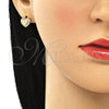 Arete Dormilona 02.156.0631 Oro Laminado, Diseño de Mama y Corazón, con Blanca Micro Pave, Pulido, Tono Dorado