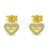 Arete Dormilona 02.156.0631 Oro Laminado, Diseño de Mama y Corazón, con Blanca Micro Pave, Pulido, Tono Dorado