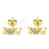 Arete Dormilona 02.342.0133 Oro Laminado, Diseño de Corazón, con Blanca Micro Pave, Pulido, Tono Dorado