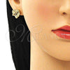 Arete Dormilona 02.342.0134 Oro Laminado, Diseño de Mama y Corazón, con Blanca Micro Pave, Pulido, Tono Dorado