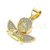 Dije Religioso 05.342.0030 Oro Laminado, Diseño de Angel, con Blanca Micro Pave, Pulido, Tono Dorado
