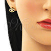 Arete Dormilona 02.310.0037 Oro Laminado, Diseño de Ojo Griego, con Blanca Micro Pave, Pulido, Tono Dorado