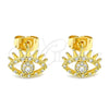 Arete Dormilona 02.310.0037 Oro Laminado, Diseño de Ojo Griego, con Blanca Micro Pave, Pulido, Tono Dorado
