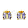 Arete Dormilona 02.310.0043 Oro Laminado, Diseño de Baguette, con Amatista Zirconia Cubica, Pulido, Tono Dorado