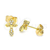 Arete Dormilona 02.310.0049 Oro Laminado, Diseño de Cruz, con Blanca Micro Pave, Pulido, Tono Dorado