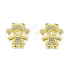 Arete Dormilona 02.342.0158 Oro Laminado, Diseño de Niñita Pequeña, con Blanca Micro Pave, Pulido, Tono Dorado