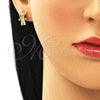 Arete Dormilona 02.342.0159 Oro Laminado, Diseño de Niñito Pequeño, con Blanca Micro Pave, Pulido, Tono Dorado