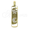 Dije Elegante 05.342.0040 Oro Laminado, Diseño de Estrella y Luna, con Blanca Micro Pave, Pulido, Tono Dorado