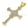 Dije Religioso 05.342.0060 Oro Laminado, Diseño de Cruz, con Blanca Micro Pave, Pulido, Tono Dorado